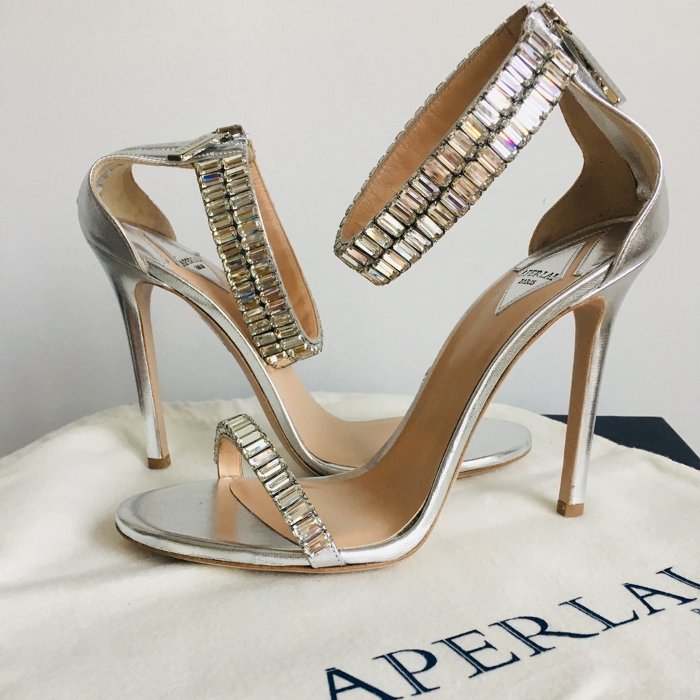 Aperlai Saetia Silver Sandals, 37.5. Retail $1175
